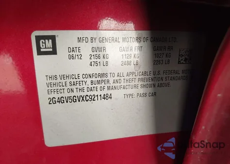 2012 Buick Regal Gs из США, поврежденный, VIN 2G4GV5GVXC9211484